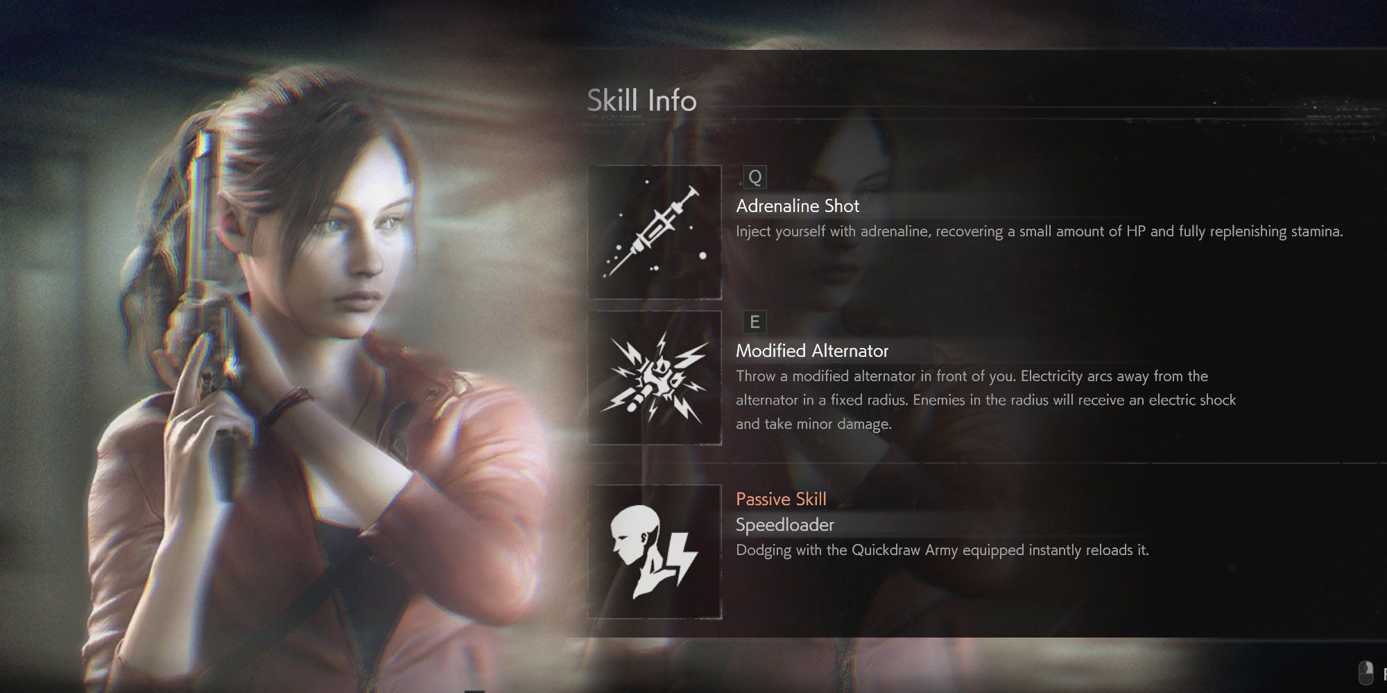Resident Evil ReVerse - Claire Redfield Portrait In-Game Next To Skill Descriptions