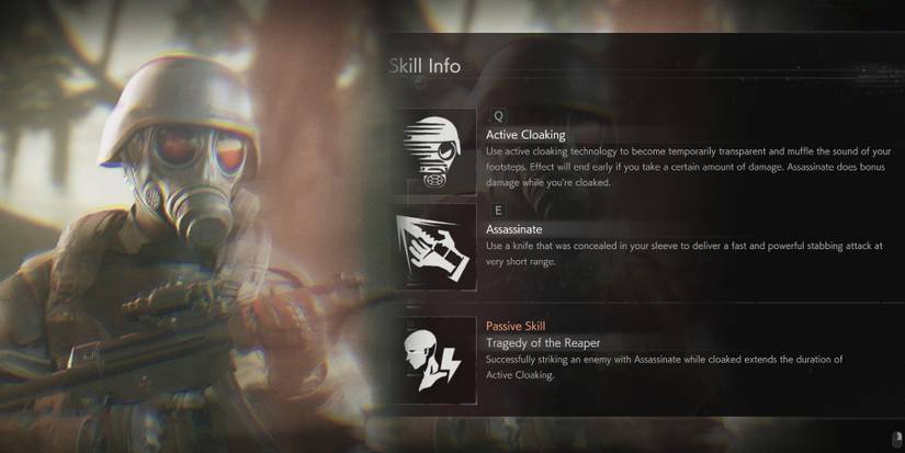 Resident Evil ReVerse - Hunk Portrait In-Game Next To Skill Descriptions