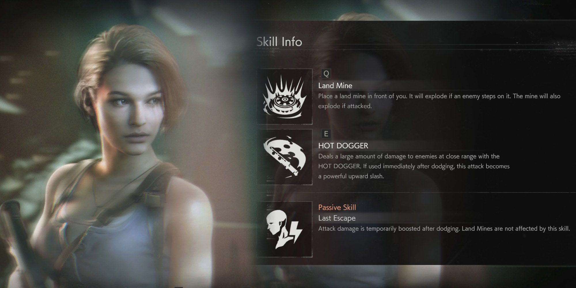 Resident Evil ReVerse - Jill Valentine In-Game Next To Skill Descriptions