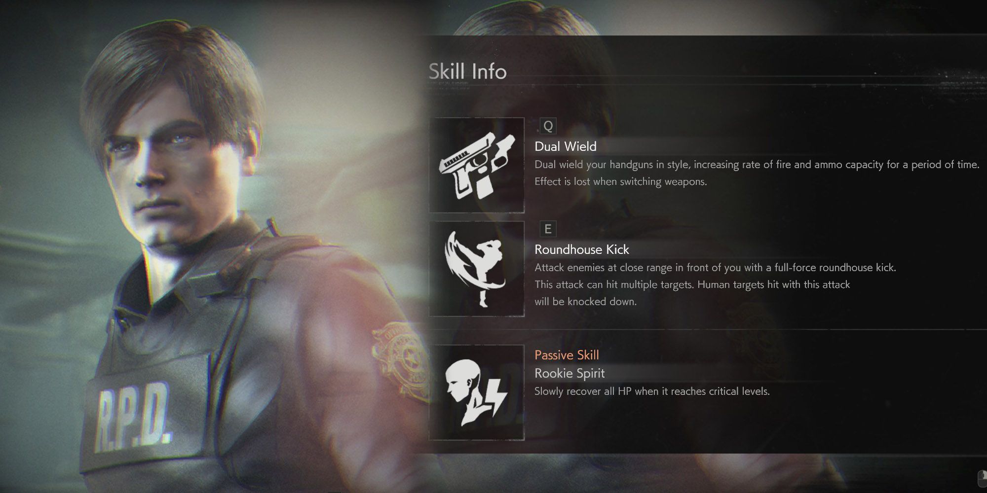 Resident Evil ReVerse - Leon Kennedy In-Game Next To Skill Descriptions