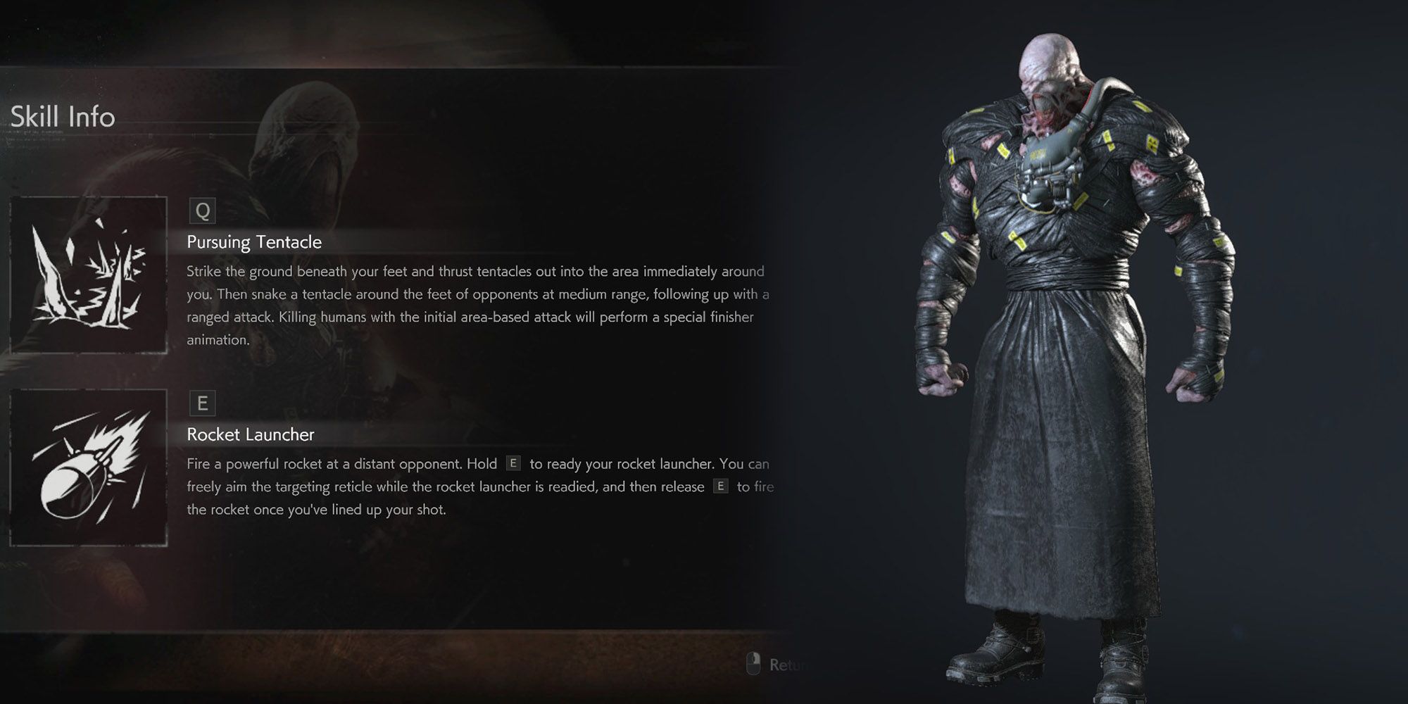 Resident Evil ReVerse - Nemesis Model Viewer Next To Skill Descriptions