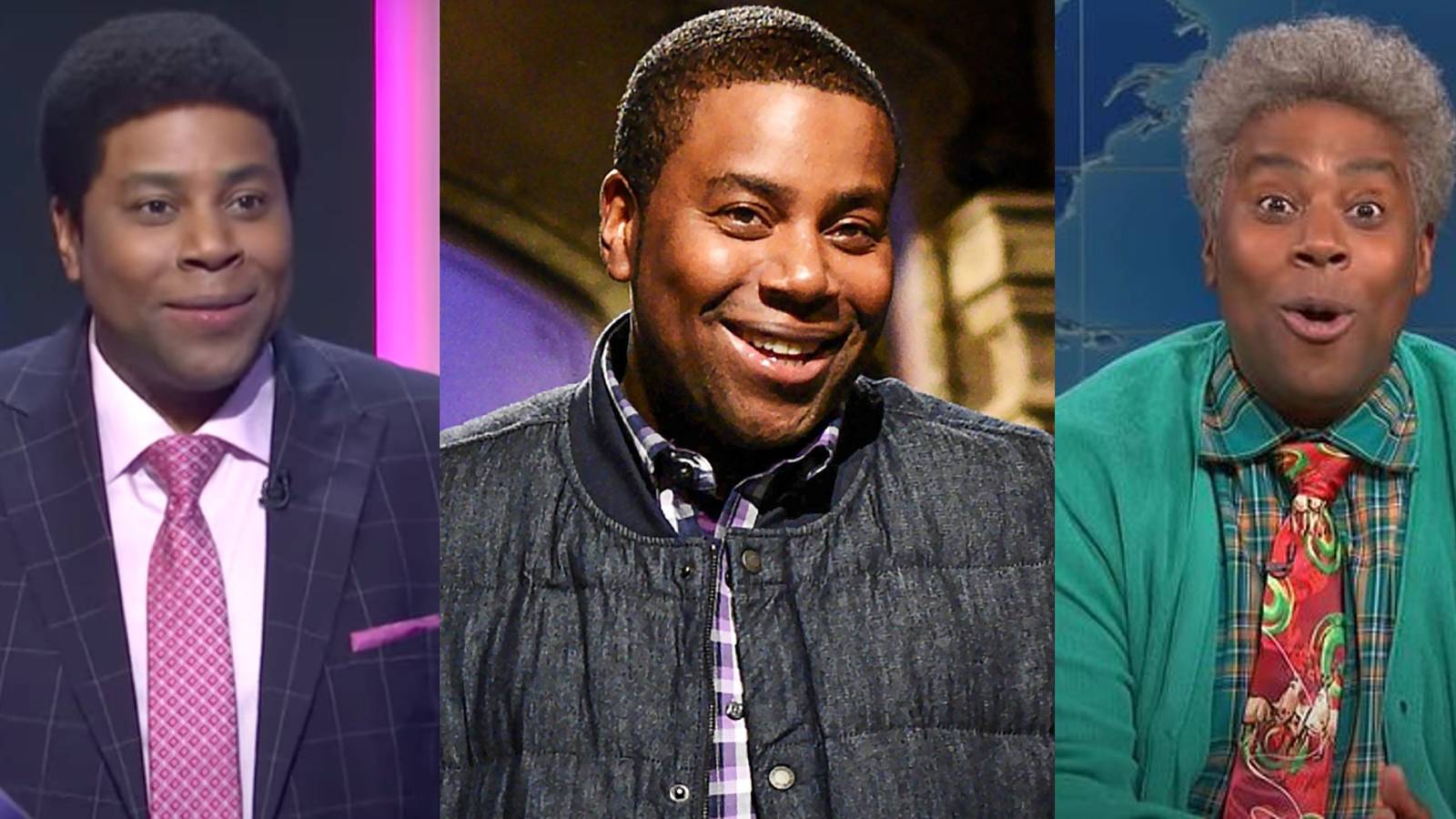 Kenan as a game show host; Kenan standing on the main stage at SNL; Kenan as Willie on Weekend Update