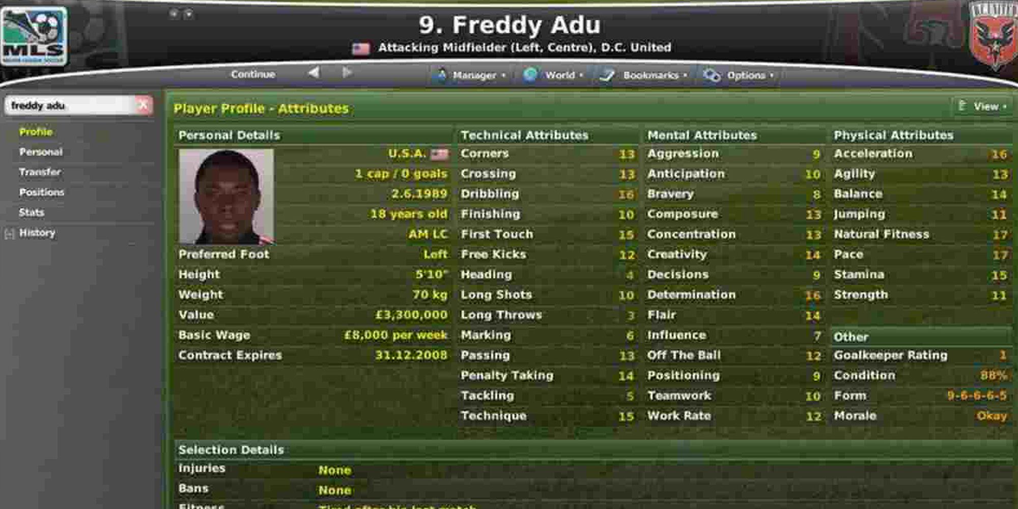 Screenshot Of Freddy Adu In Football Manager 07