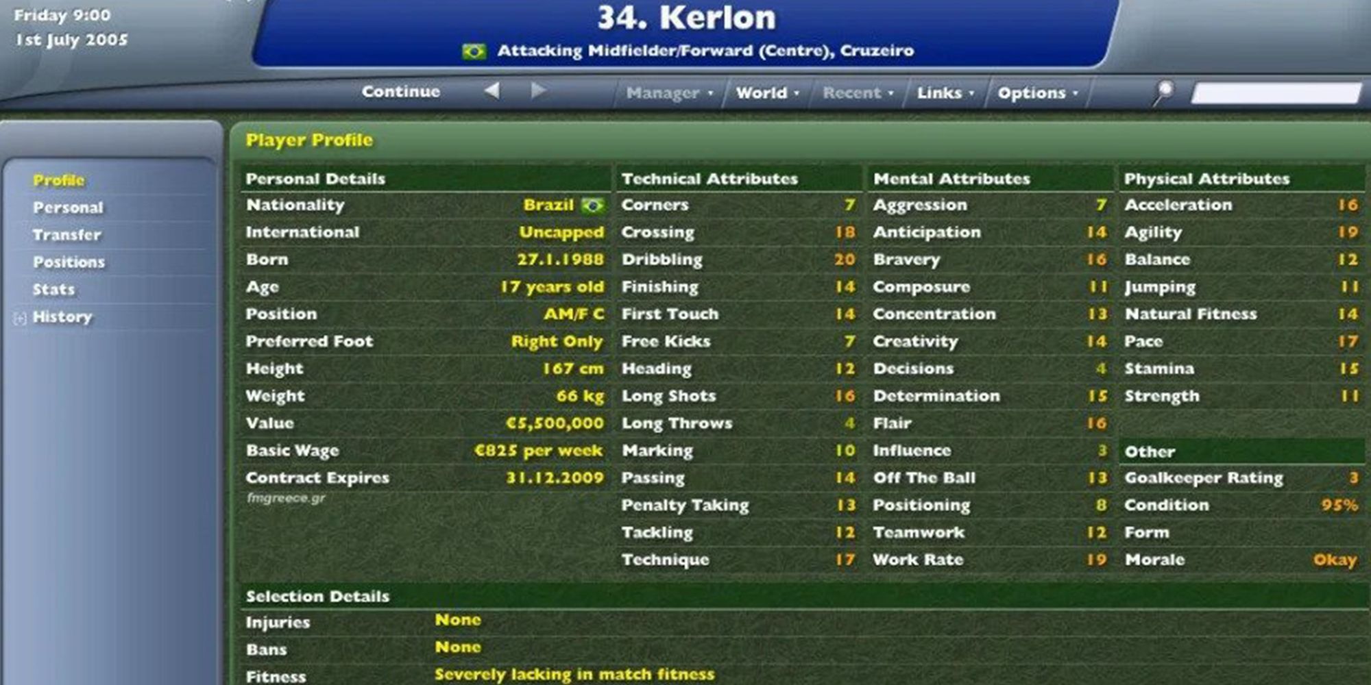 Screenshot Of Kerlon In Football Manager 07