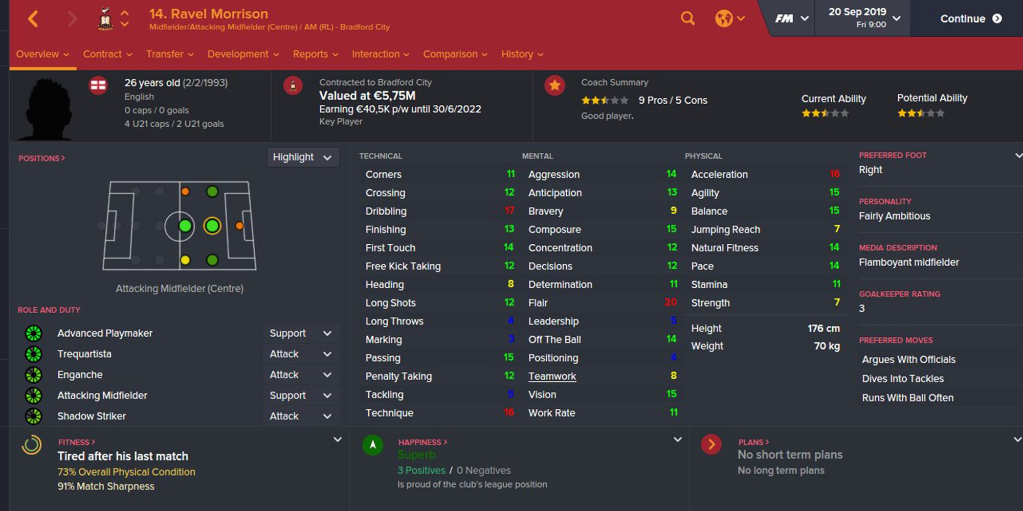 Screenshot Of Ravel Morrison In Football Manager 2016