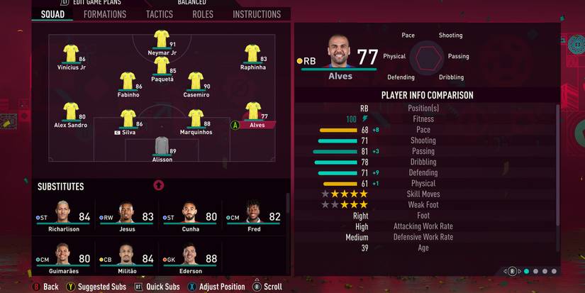 Screenshot Of The Brazil National Team In FIFA-23 World Cup Mode