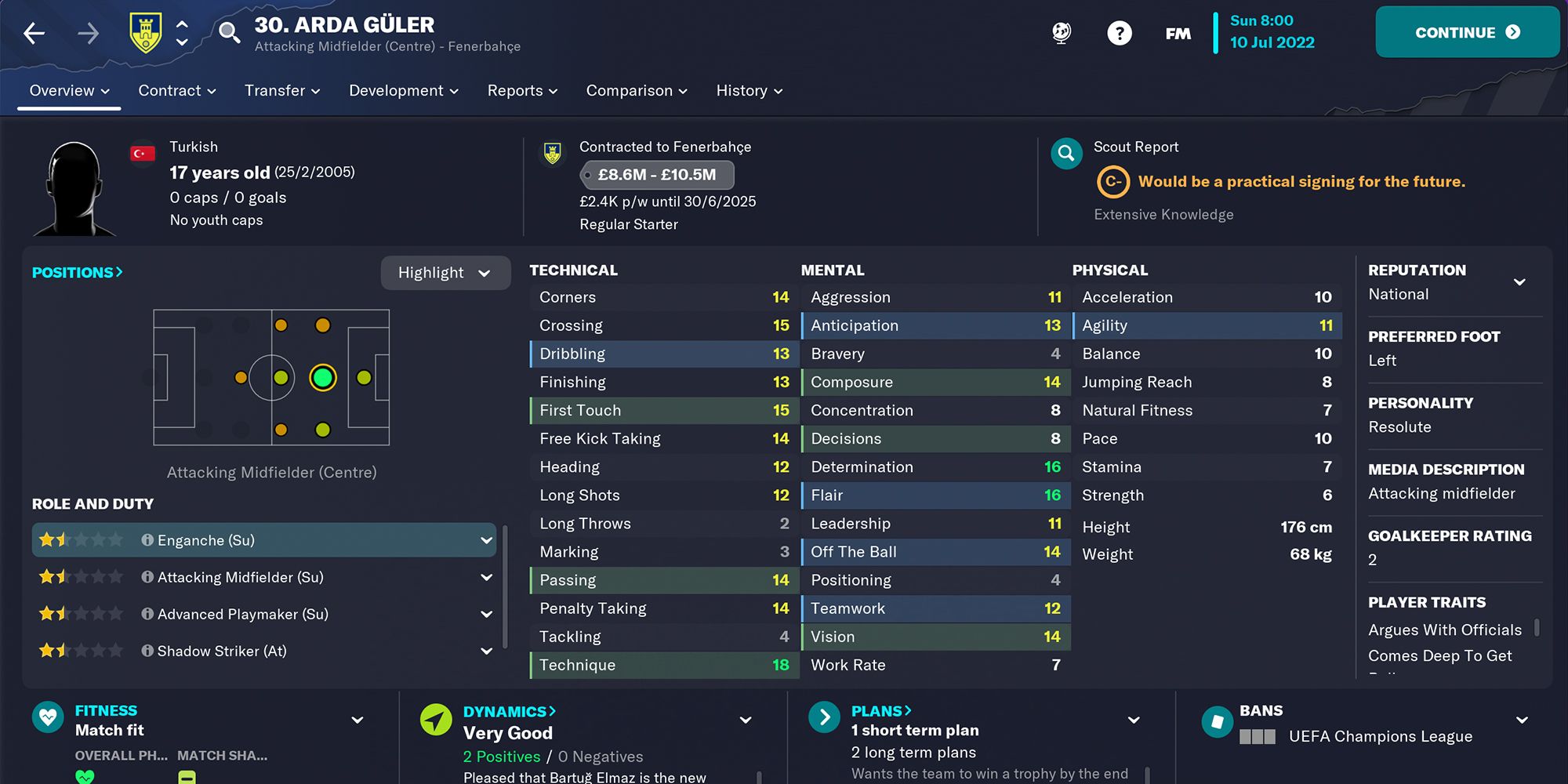 Screenshot of Arda Güler In Football Manager 23
