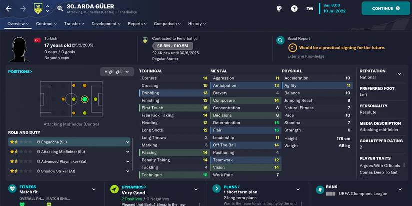 Screenshot of Arda Güler In Football Manager 23