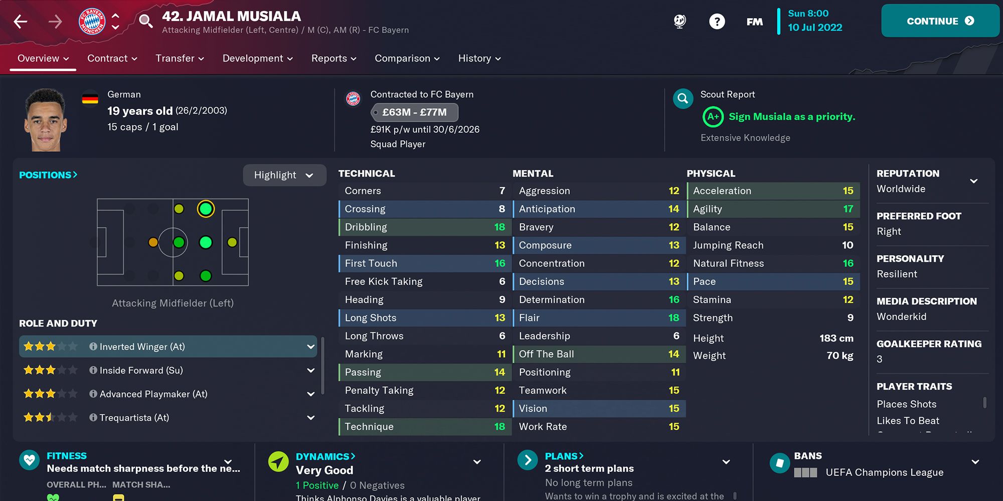 Screenshot of Jamal Musiala In Football Manager 23