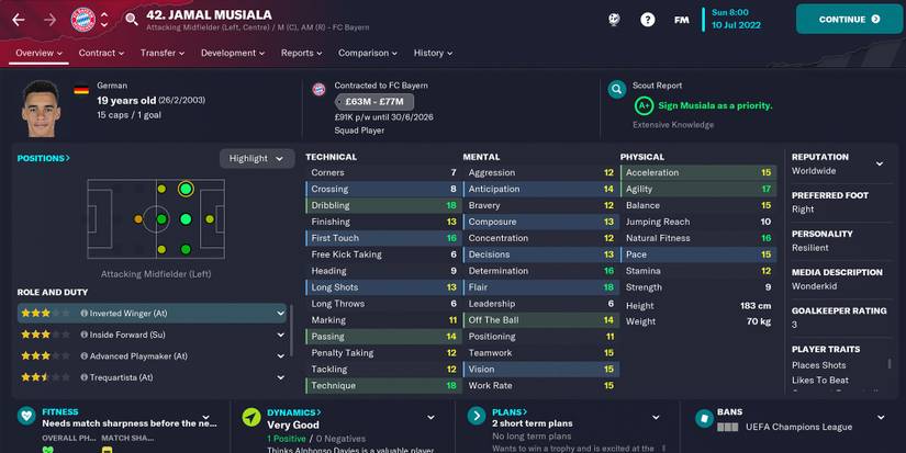 Screenshot of Jamal Musiala In Football Manager 23