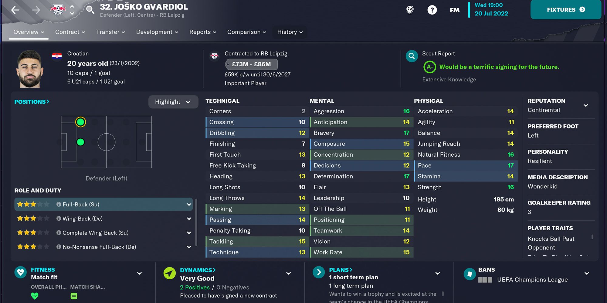 Screenshot of Joško Gvardiol In Football Manager 23