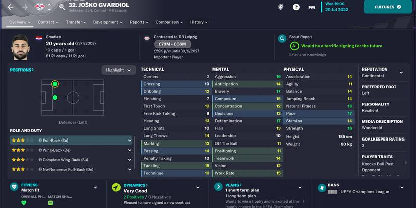 Screenshot of Joško Gvardiol In Football Manager 23
