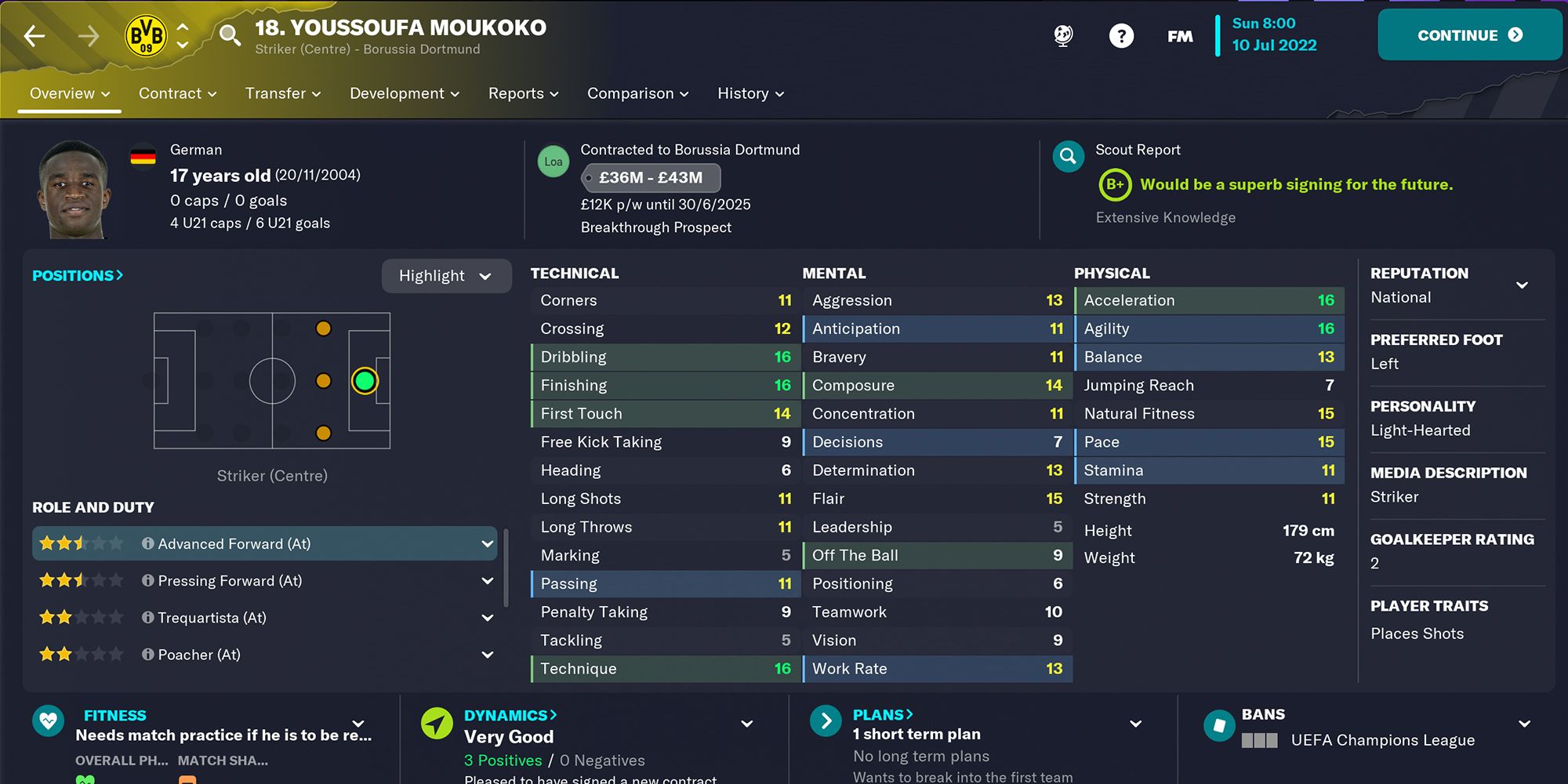 Screenshot of Youssoufa Moukoko In Football Manager 23