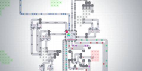 A conveyor belt showing that it needs a certain shape to unlock in Shapez