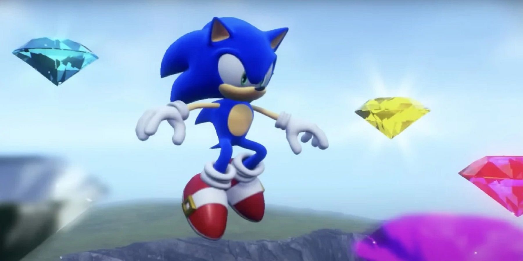 Sonic surrounded by chaos emeralds