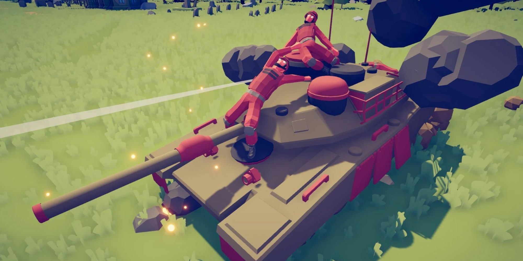 A Tank with two red soldiers on it in Totally Accurate Battle Simulator