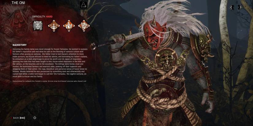 The Oni information tab in Dead By Daylight