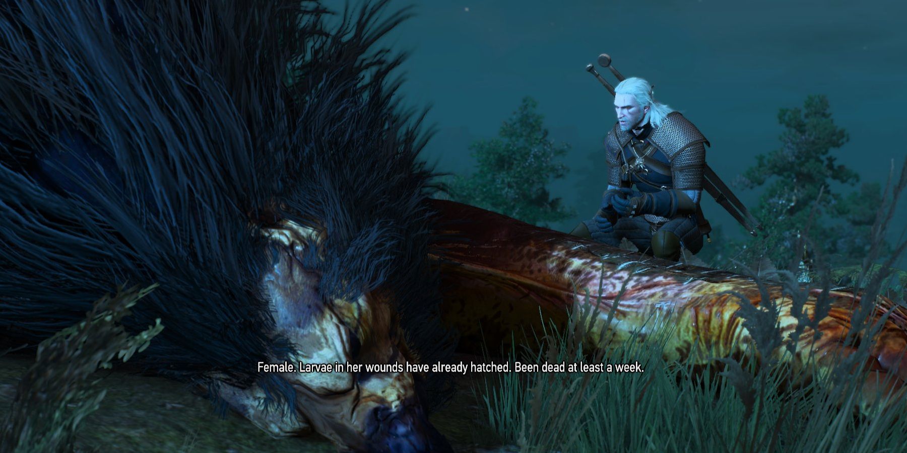 The Witcher 3 Geralt discovers the dead female Griffin