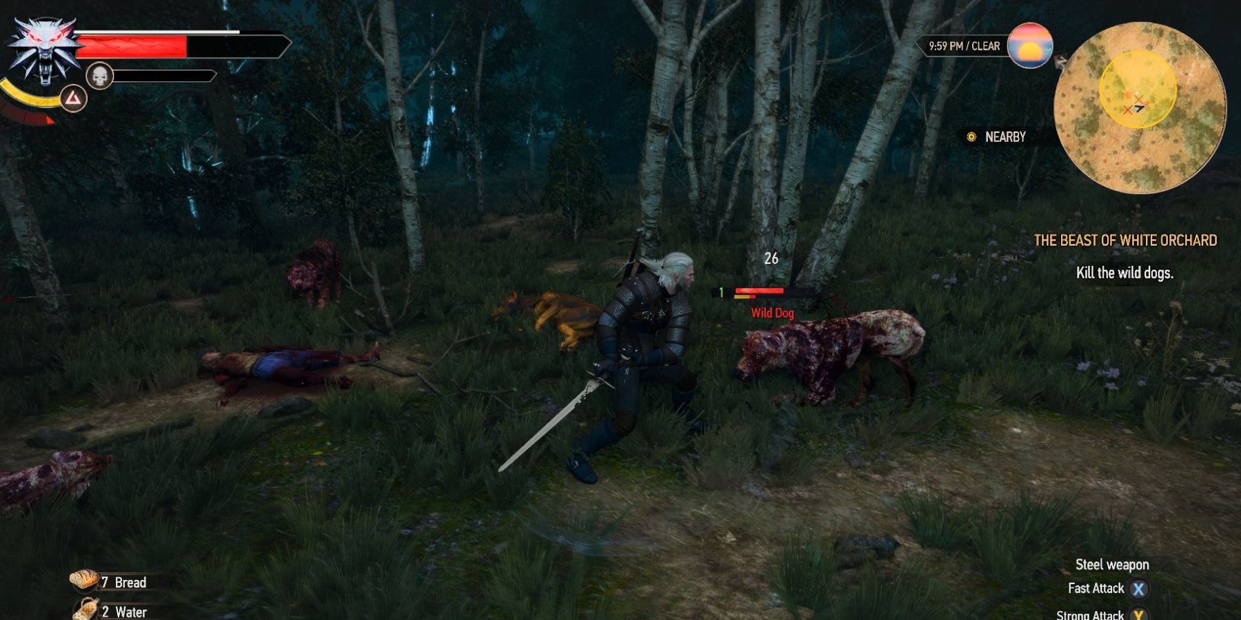 The Witcher 3 Geralt fighting infected wild dogs