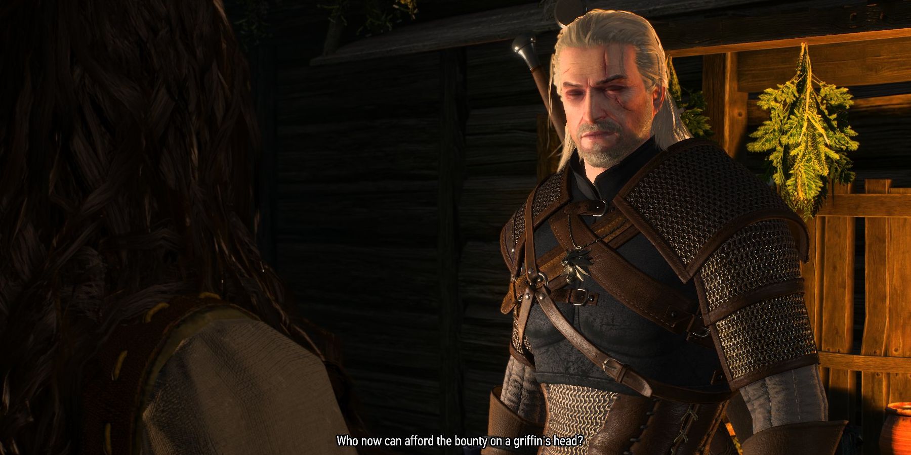 The Witcher 3 Geralt speaking with the herbalist