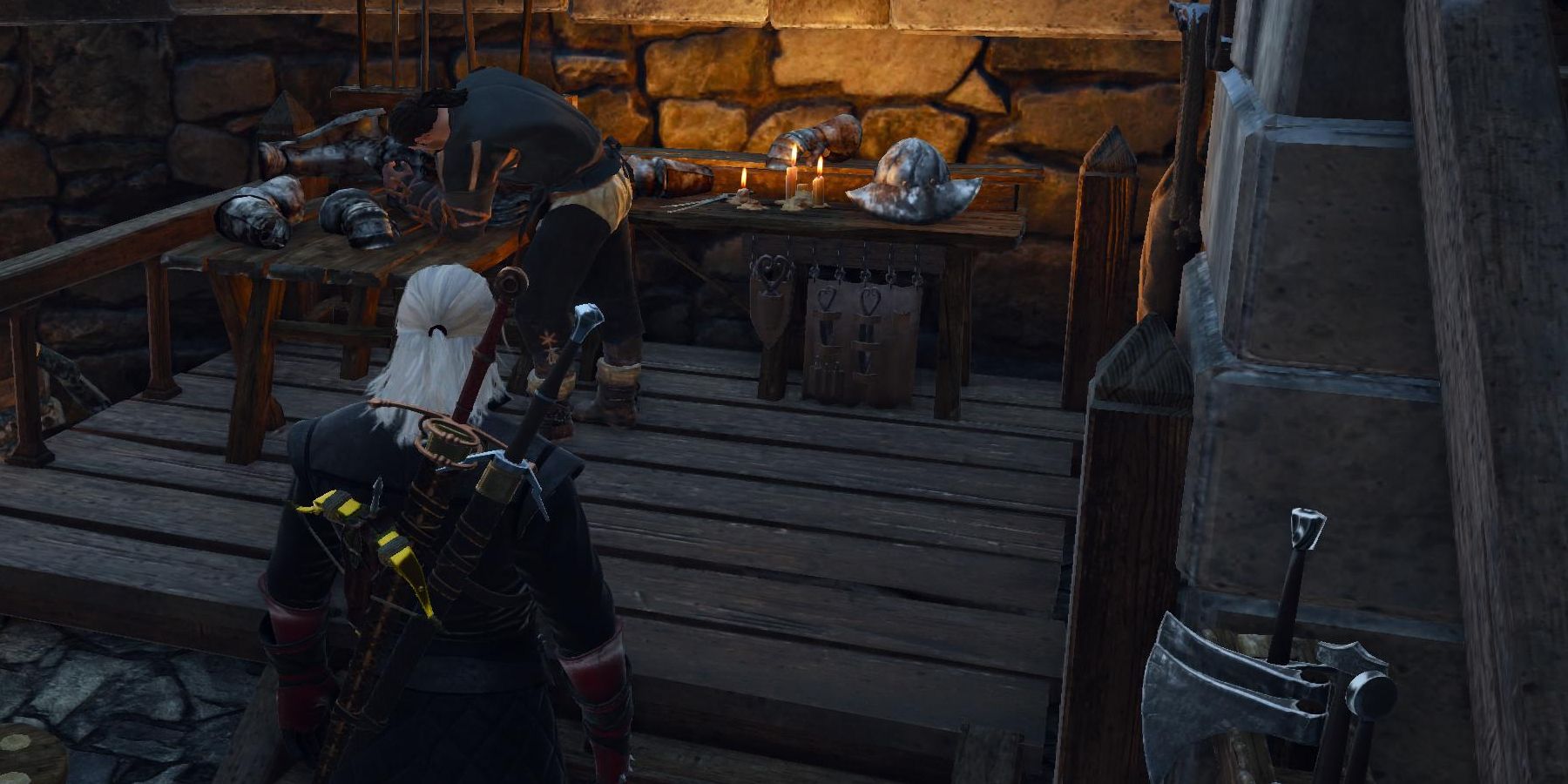 The Witcher 3 approaching an armorer