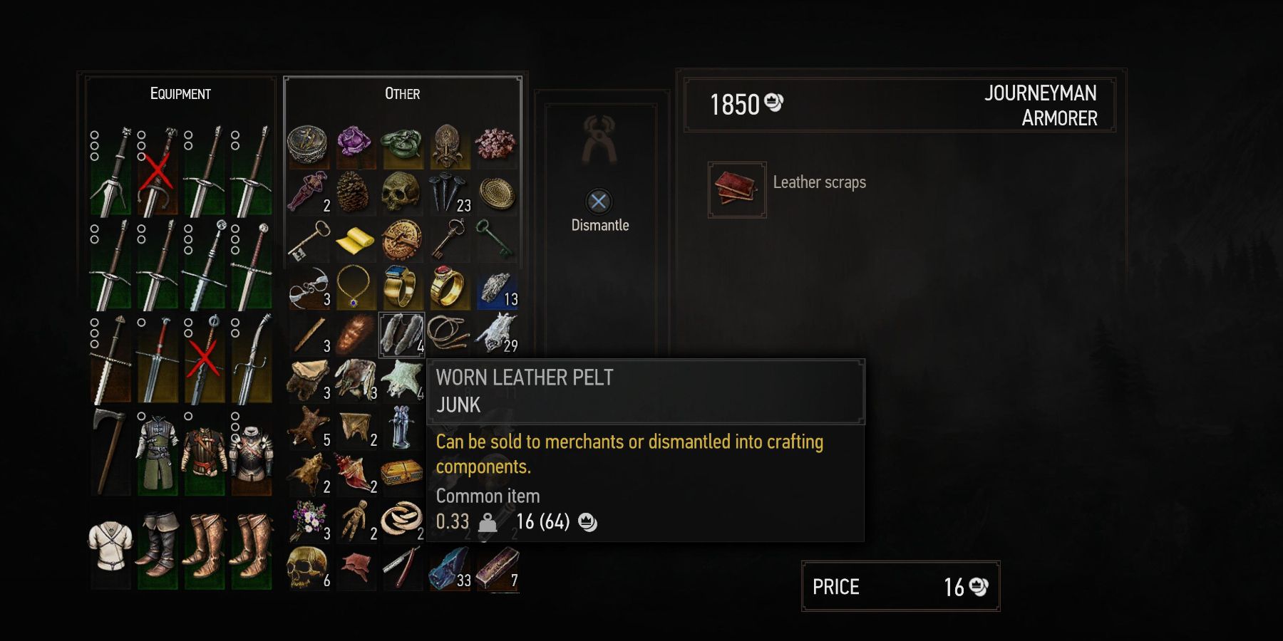 The Witcher 3 dismantling items