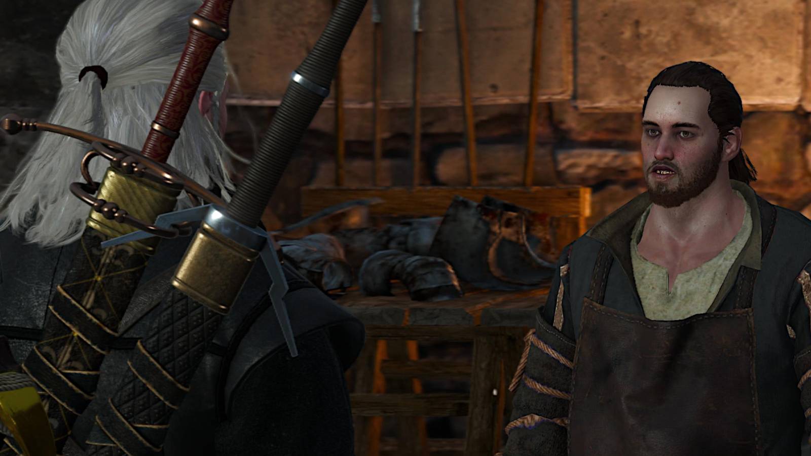 The Witcher 3 geralt speaking to a craftsman