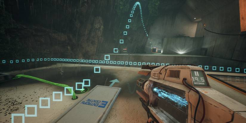 A path of squares indicating where a block will go when activated in The Entropy Centre