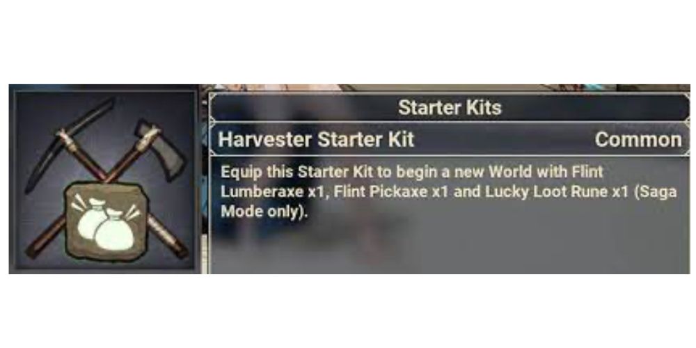 Harvester Starter Kit information panel from Tribes of Midgard