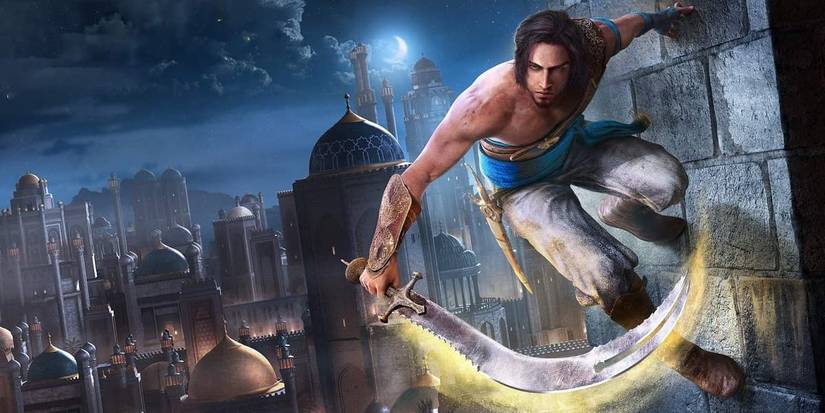 A man hanging from a wall in Prince of Persia: Sands of Time