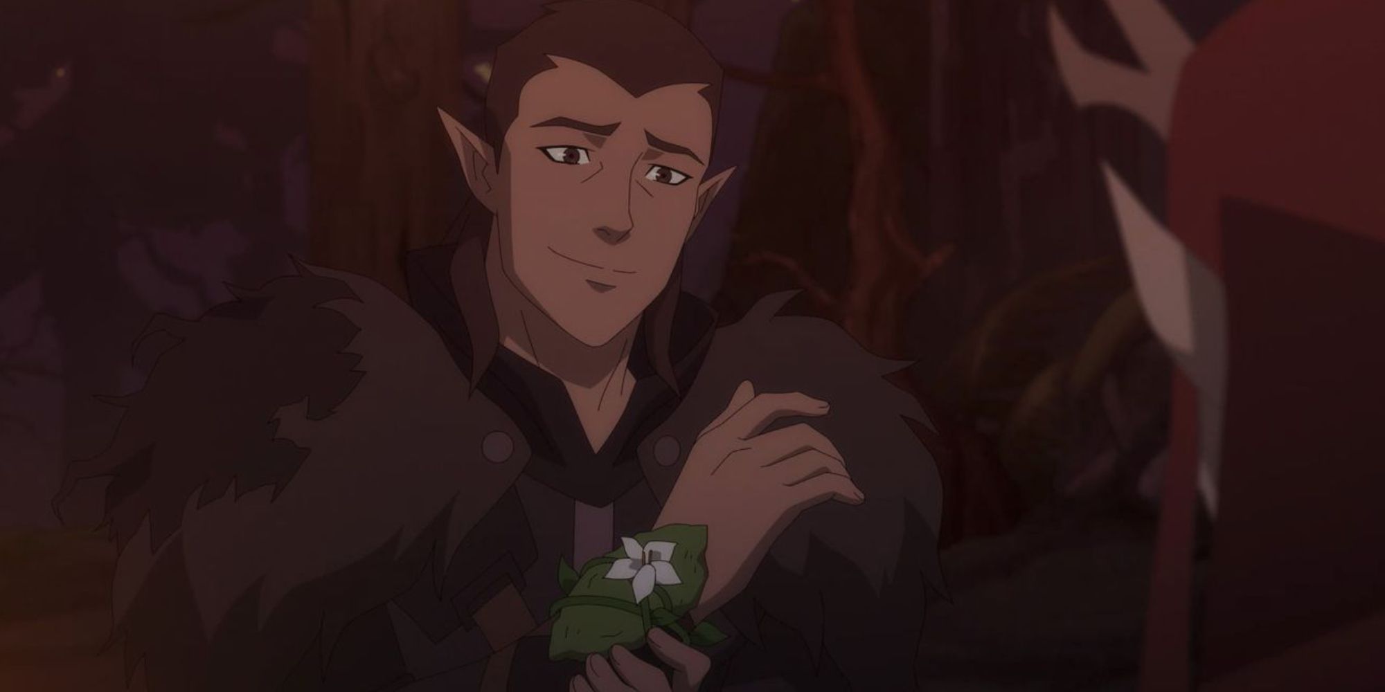 Vax'ildan, receiving a flower made from the Druidcraft of Keyleth.