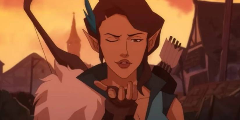 Vex'ahlia blowing a kiss to the men at the prison camp where they plan to rescue Archibald Desnay.