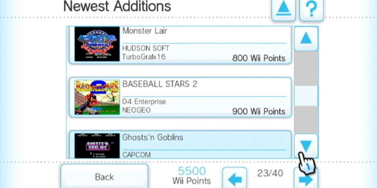 Scrolling through Newest Additions on the Wii Shop Channel's Virtual Console section