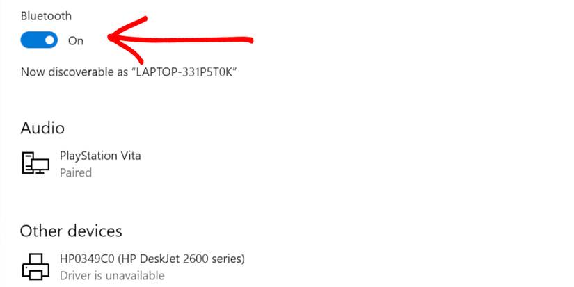 Windows Bluetooth on Settings