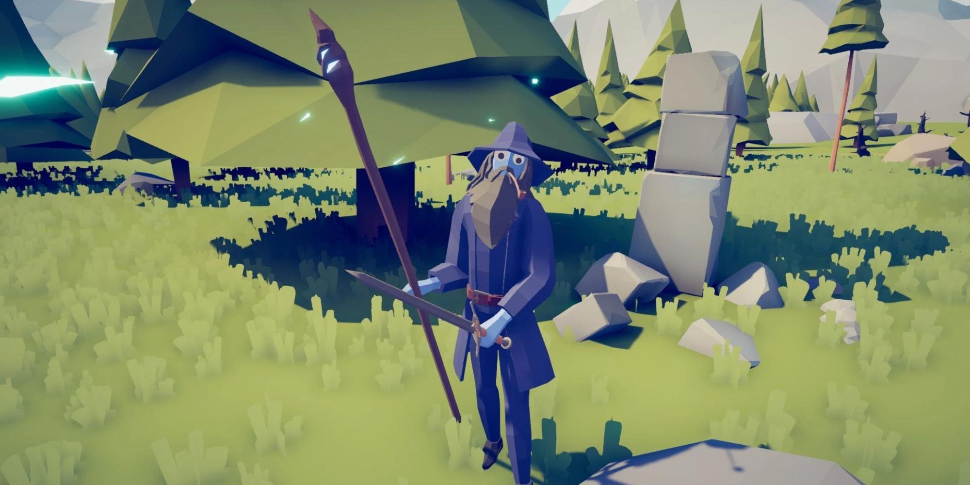 A blue Wizard standing with a staff in Totally Accurate Battle Simulator