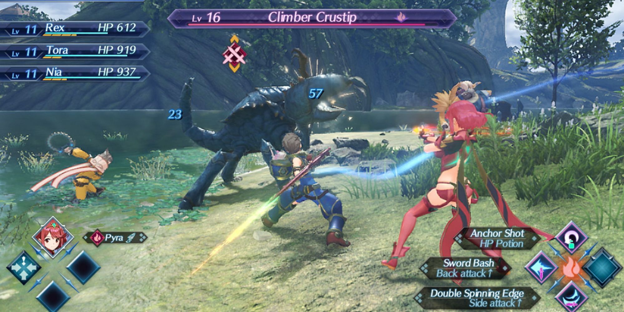 A player attacking a Climber Crustip in Xenoblade Chronicles on Switch