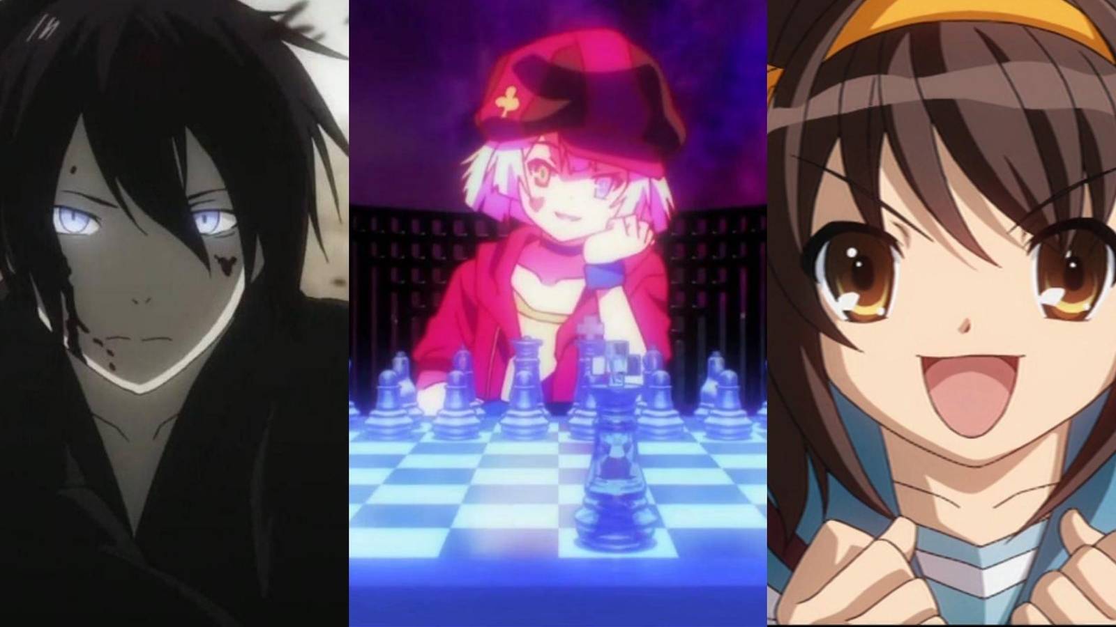 Yato in Noragami, Tet in No Game No Life, Haruhi Suzumiya in The Melancholy of Haruhi Suzumiya