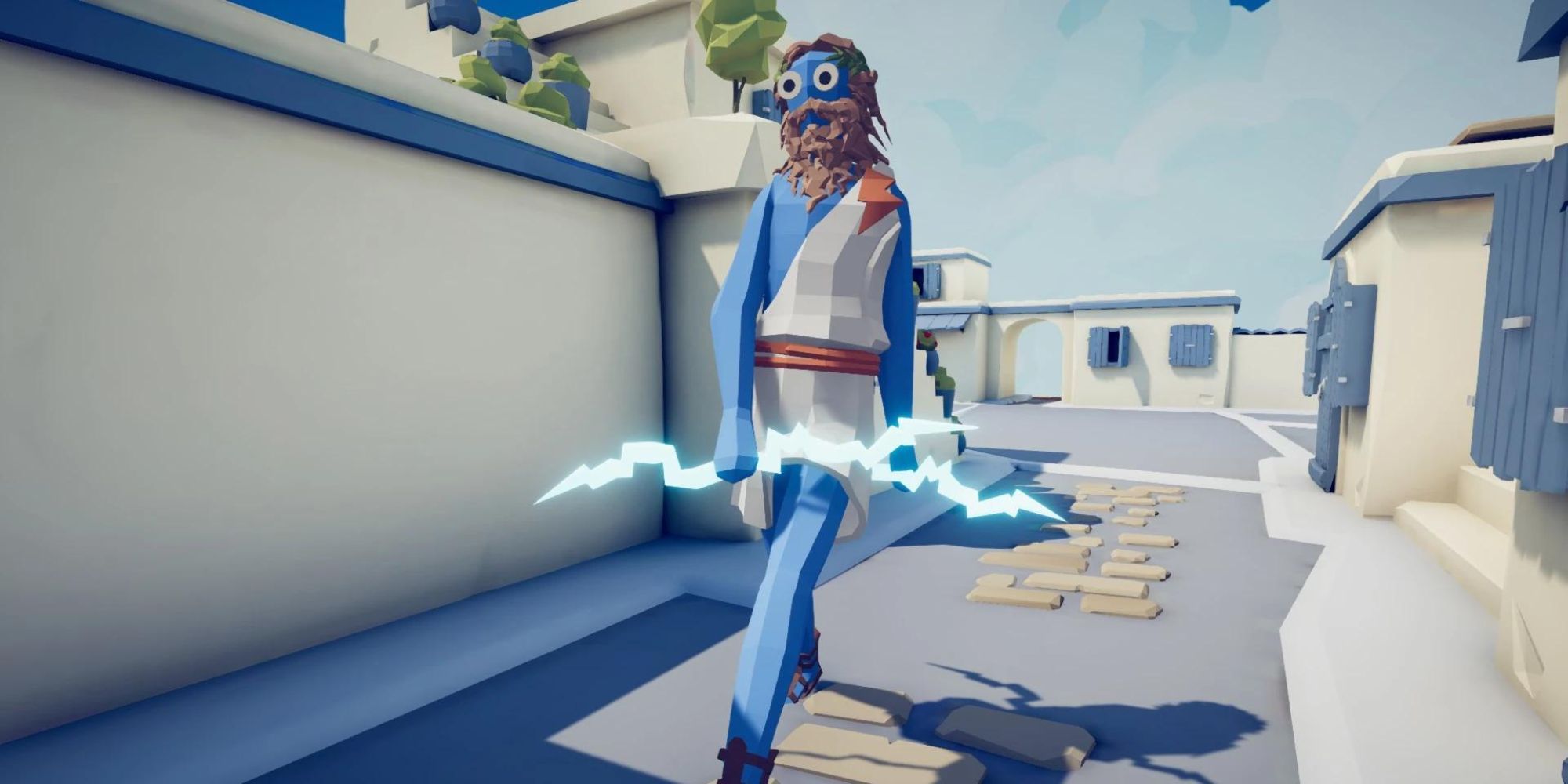 Zeus walking with two lighting bolts in his hands in Totally Accurate Battle Simulator