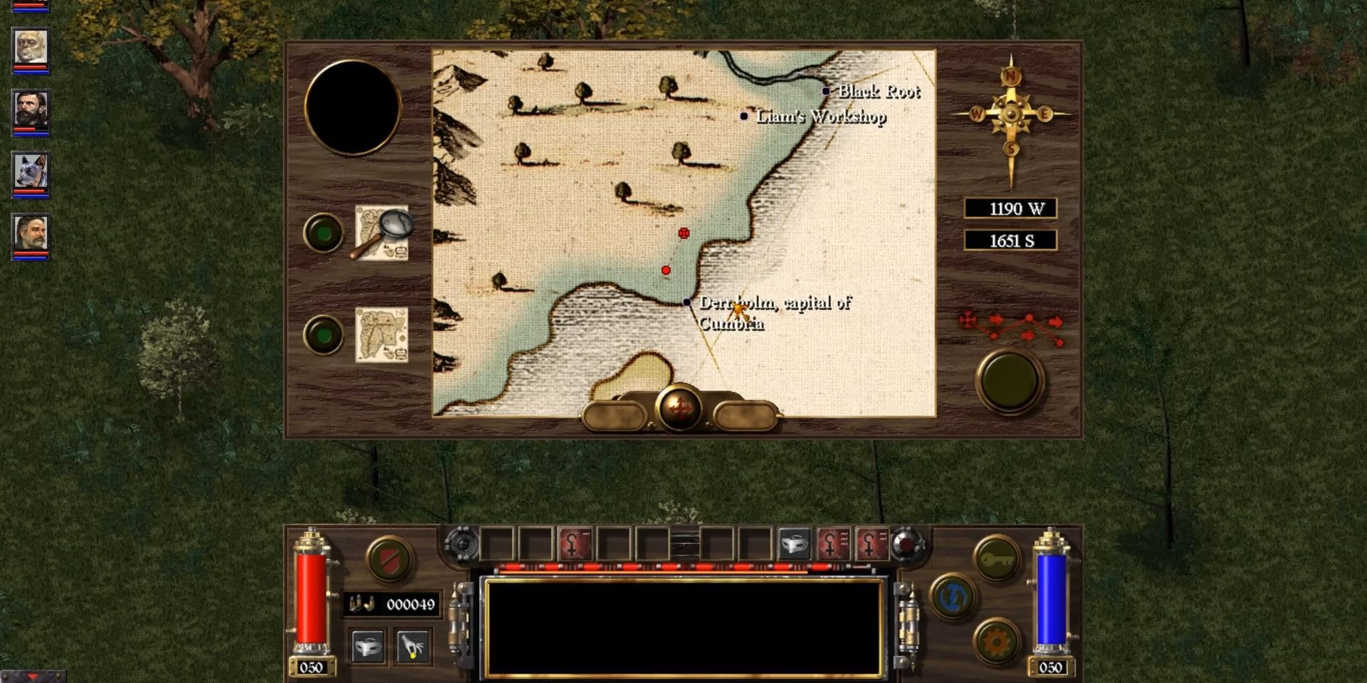 A screenshot of Arcanum showing the overworld map