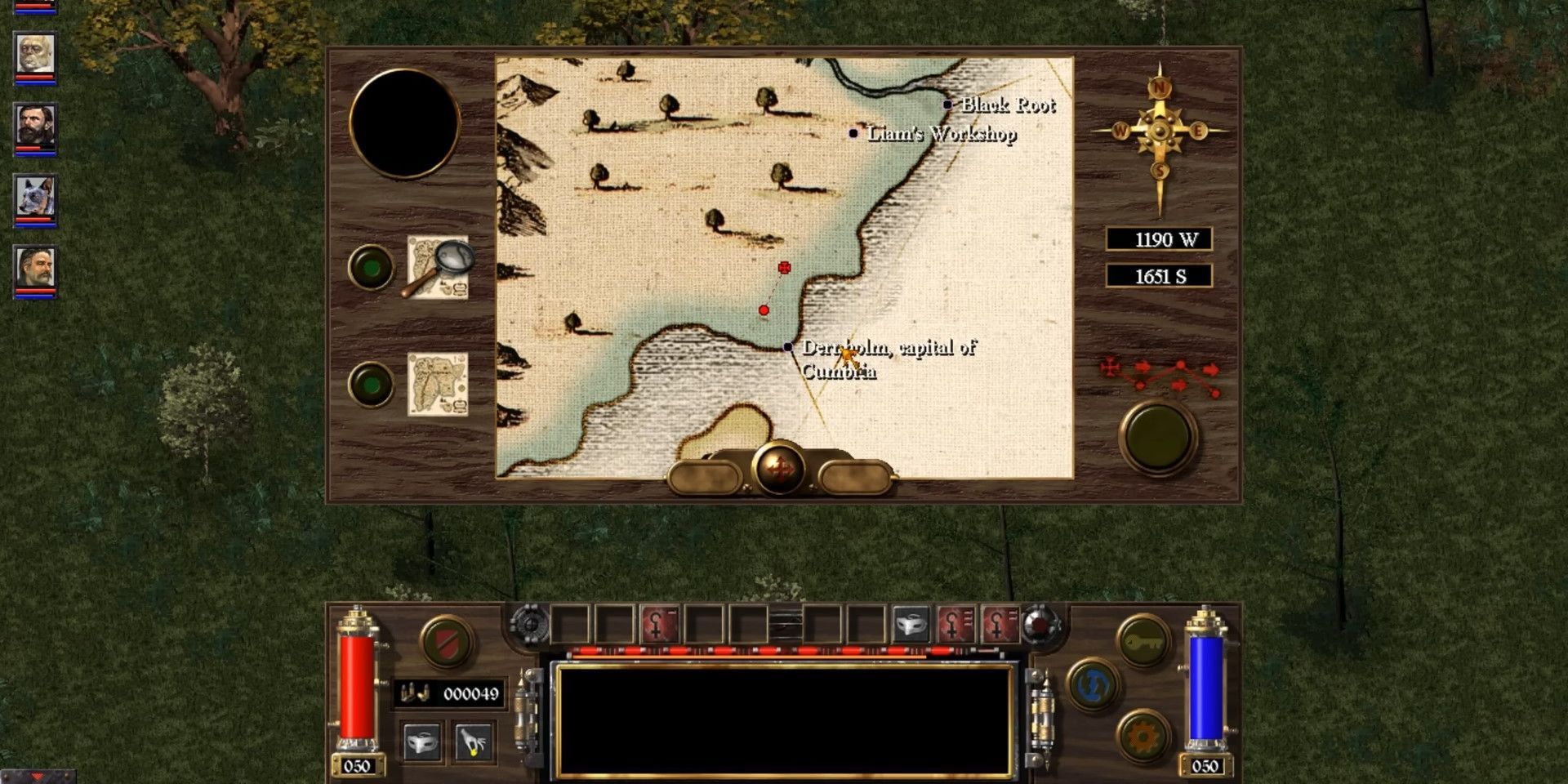 A screenshot from Arcanum showing the map of the overworld