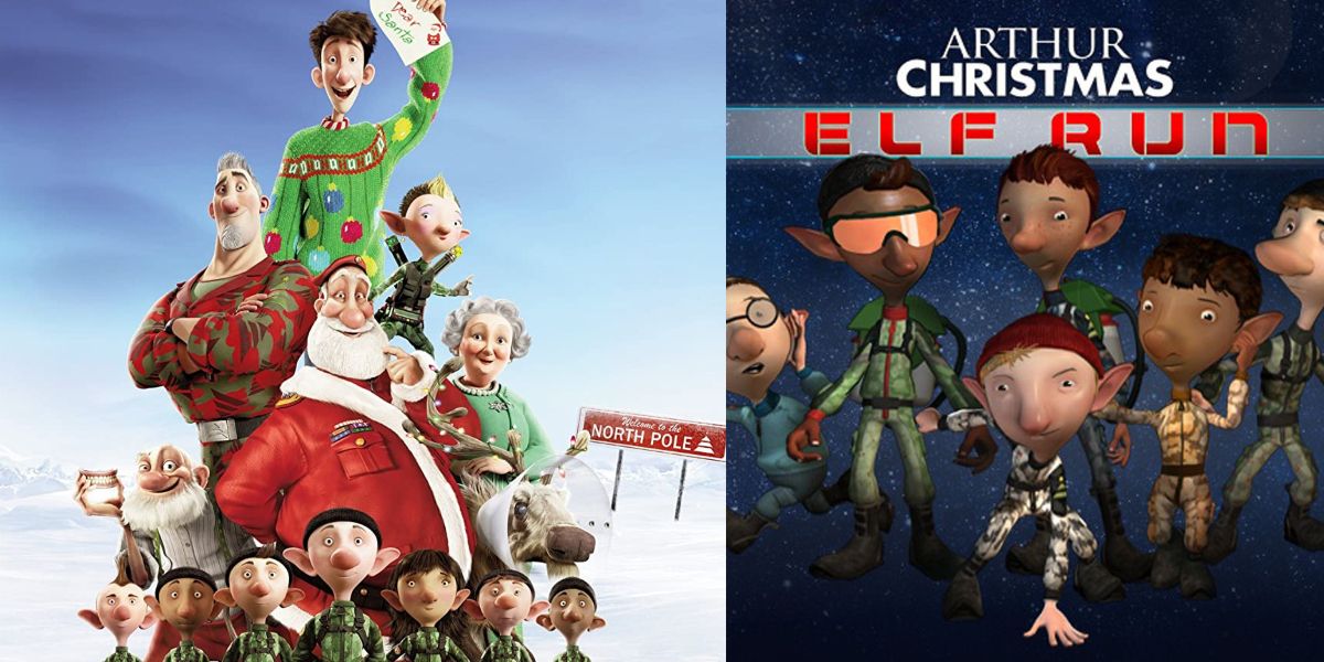 Arthur Christmas movie poster next to the Arthur Christmas Elf Run game
