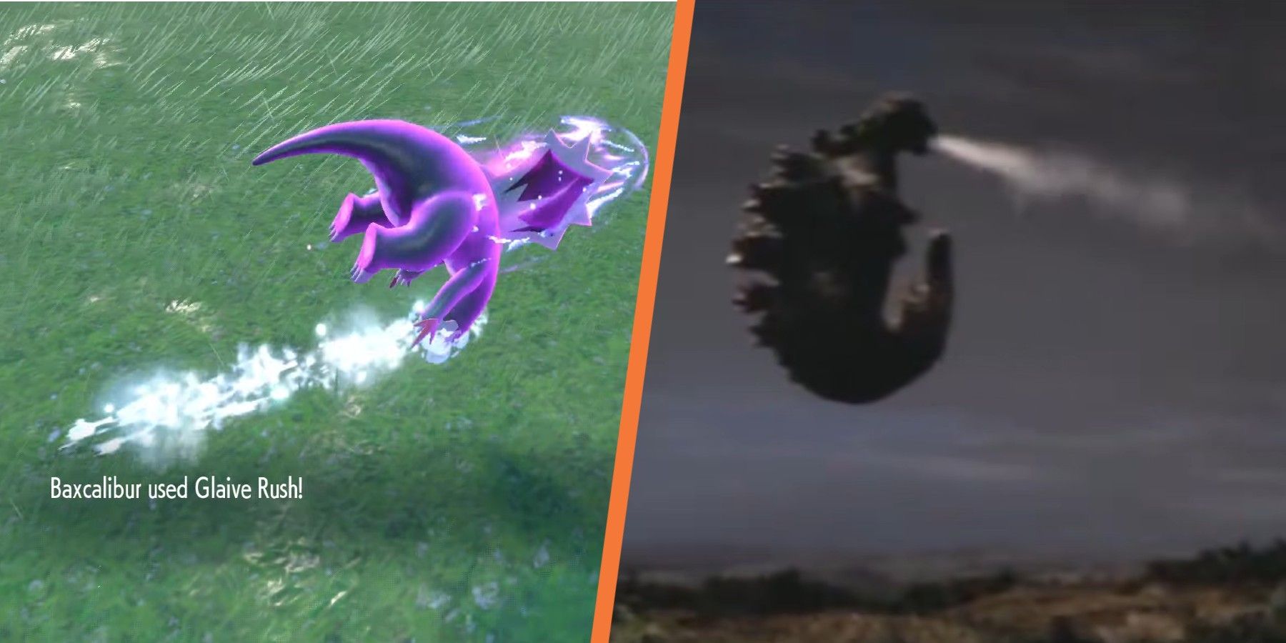 Pokemon Scarlet and Violet performing Glaive Rush, a reference to Godzilla in Godzilla vs. Hedorah