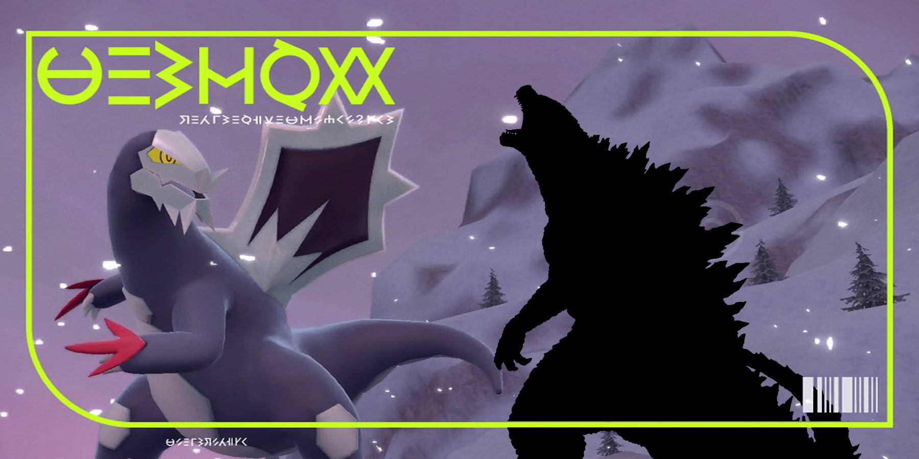 Pokemon Scarlet and Violet's Baxcalibur alongside a silhouette of Godzilla