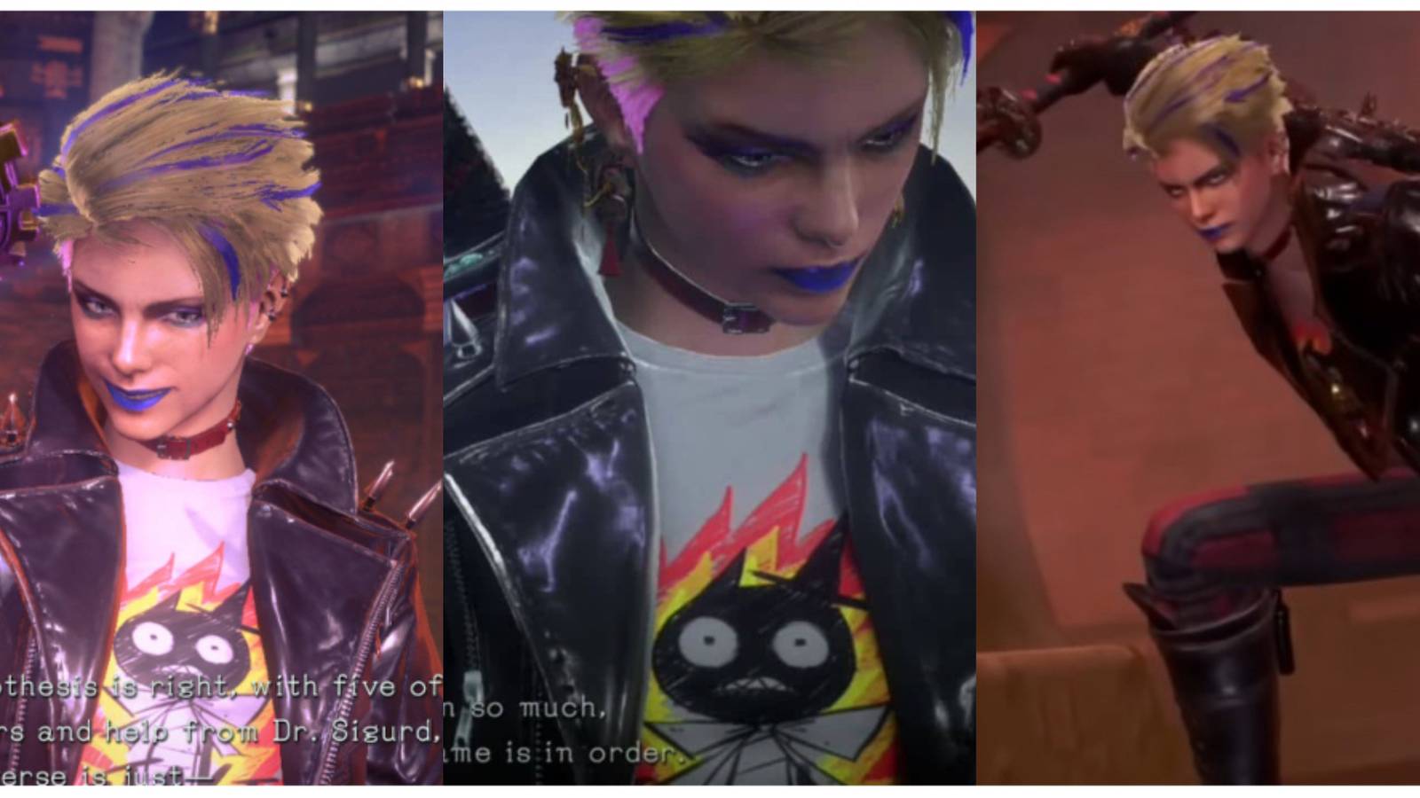 split image with three different views of Viola in Bayonetta 3