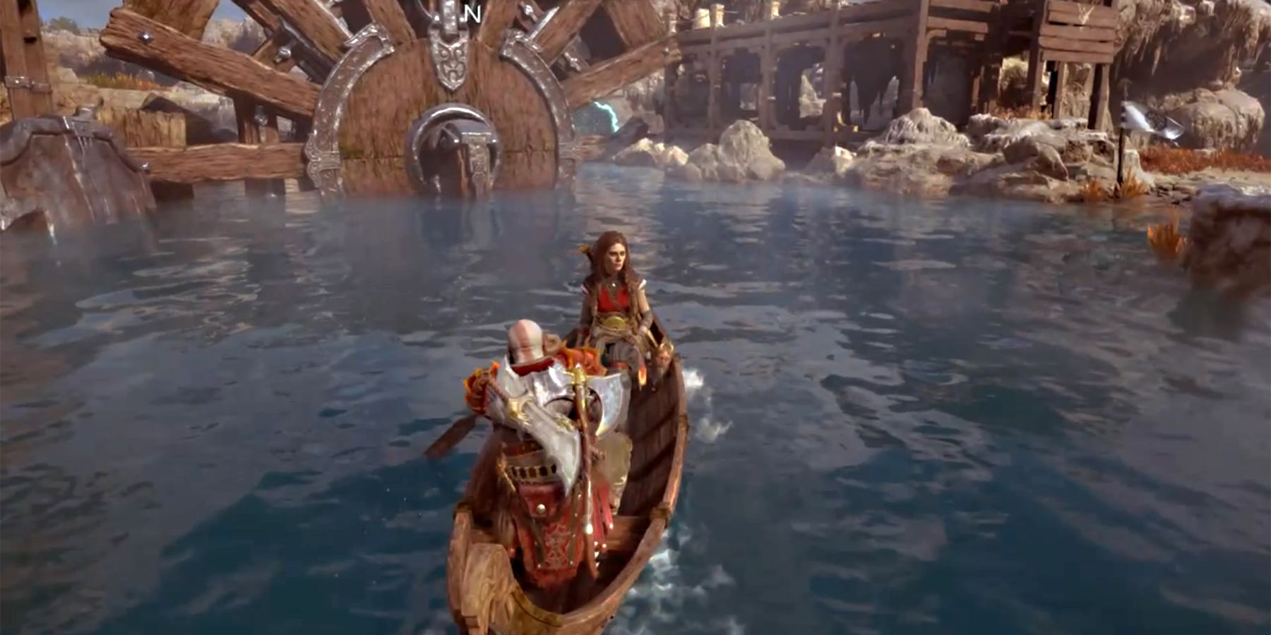 broken wooden water wheel in god of war ragnarok