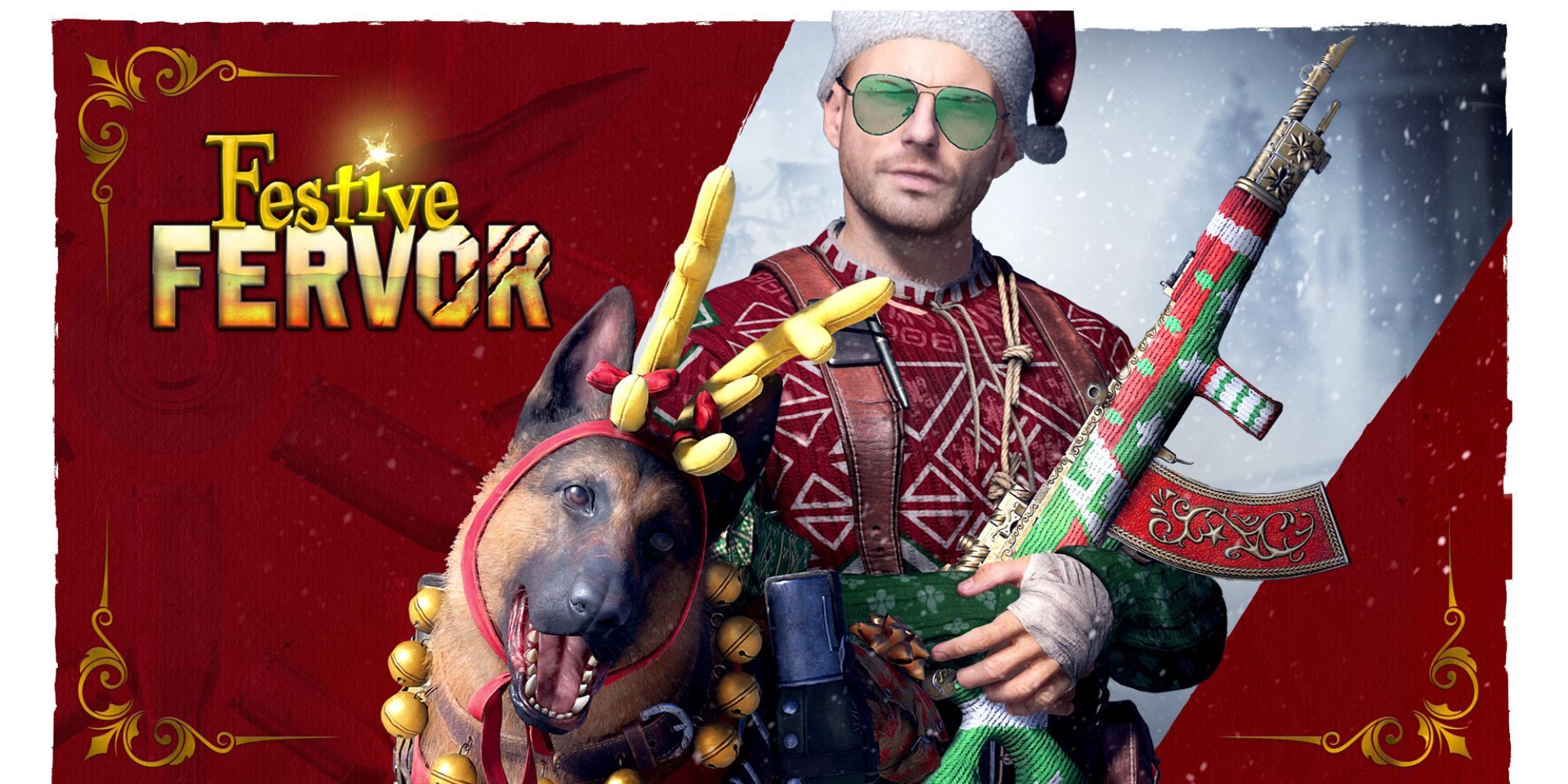 Call Of Duty Warzone - Festive Fervor Christmas Event - Soldier and Dog with Festive Cosmetics