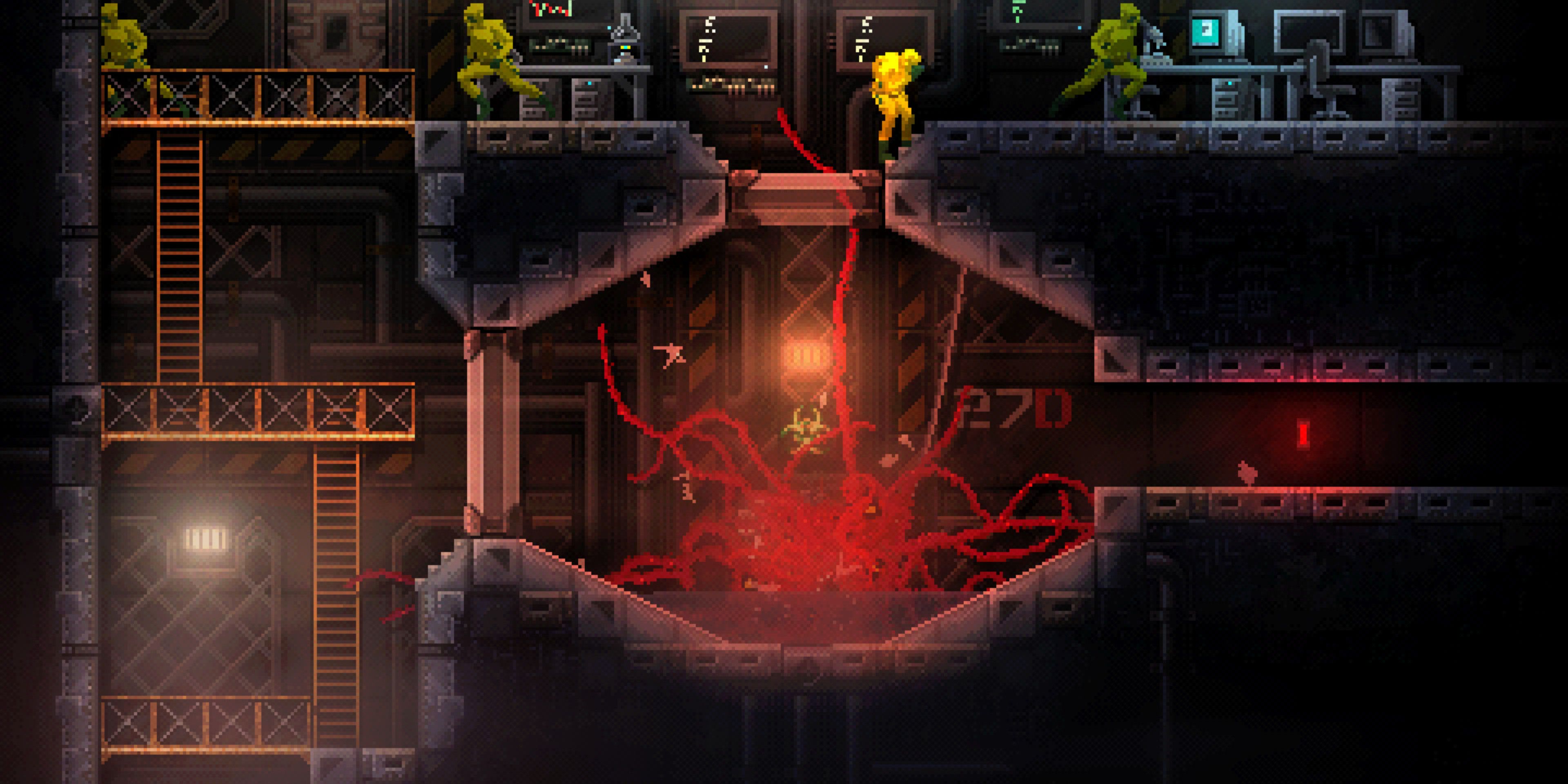 Player character controlling monster as it devours humans