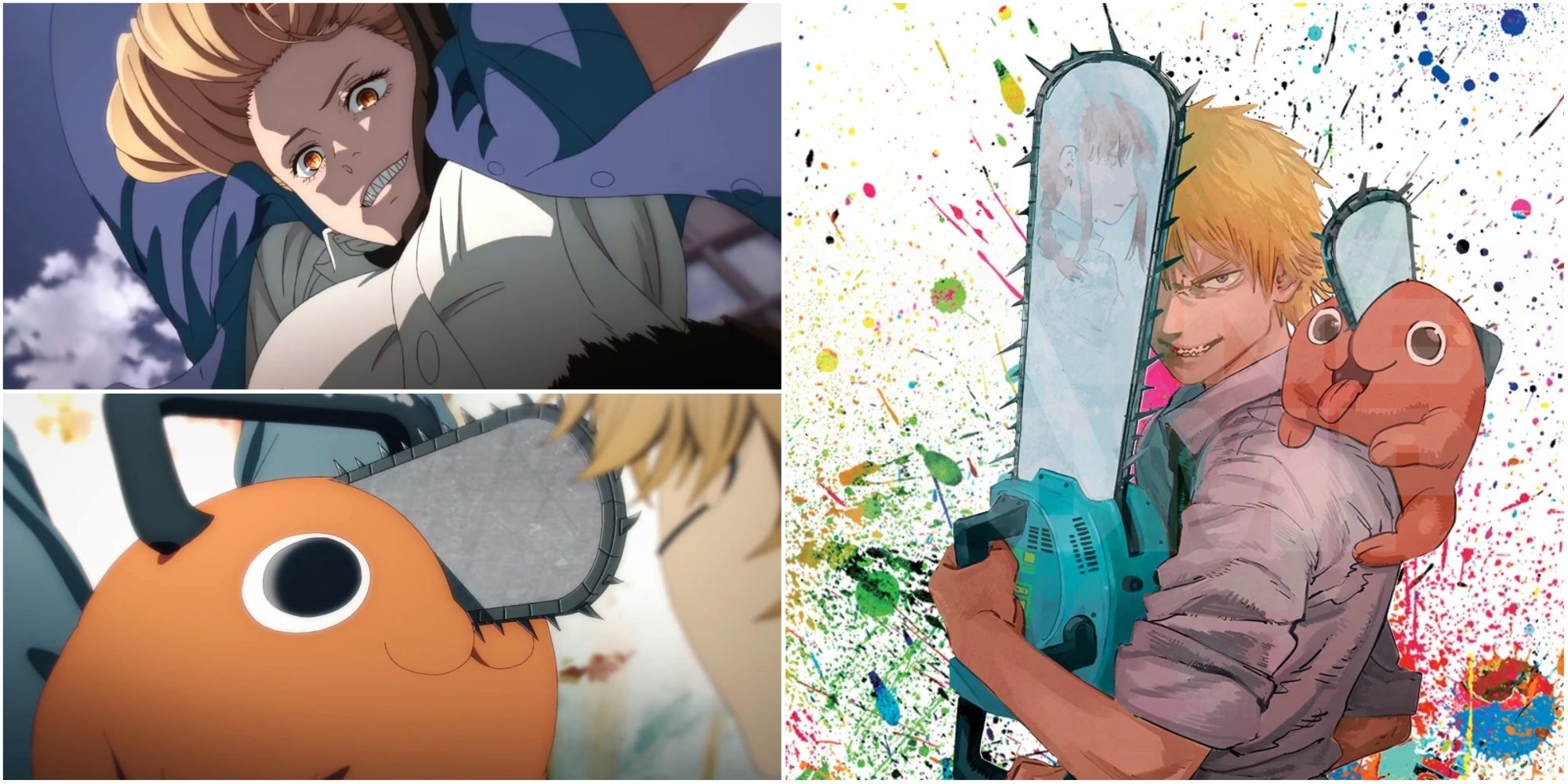 Three-way split image of Chainsaw Man characters
