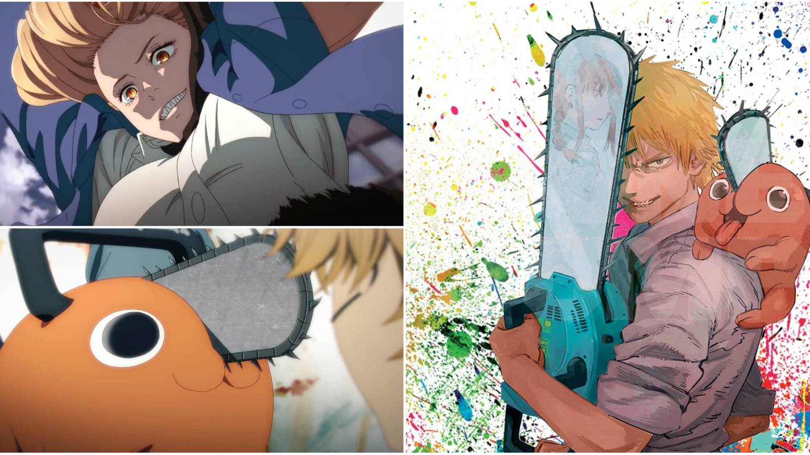Three-way split image of Chainsaw Man characters