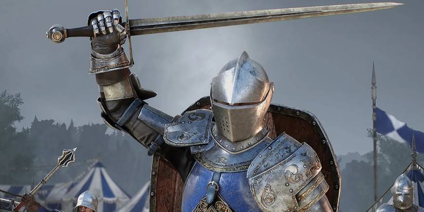 chivalry 2 - knight class raising arm in victory